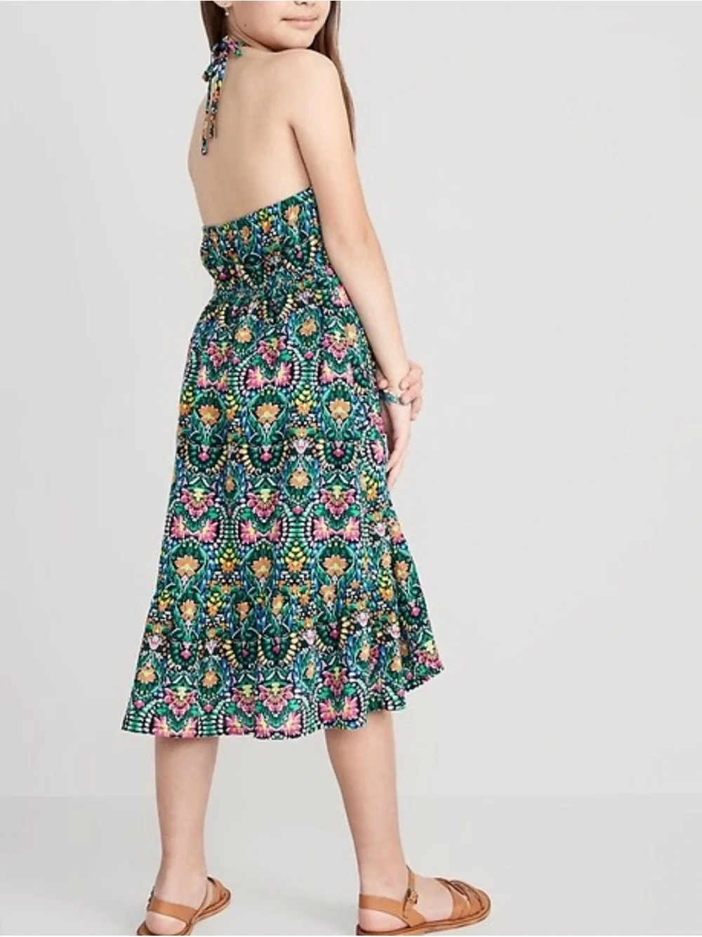 Old Navy Midi Dress Fit Flare Colorful Halter Neck Girls L NWT Boho Cottage